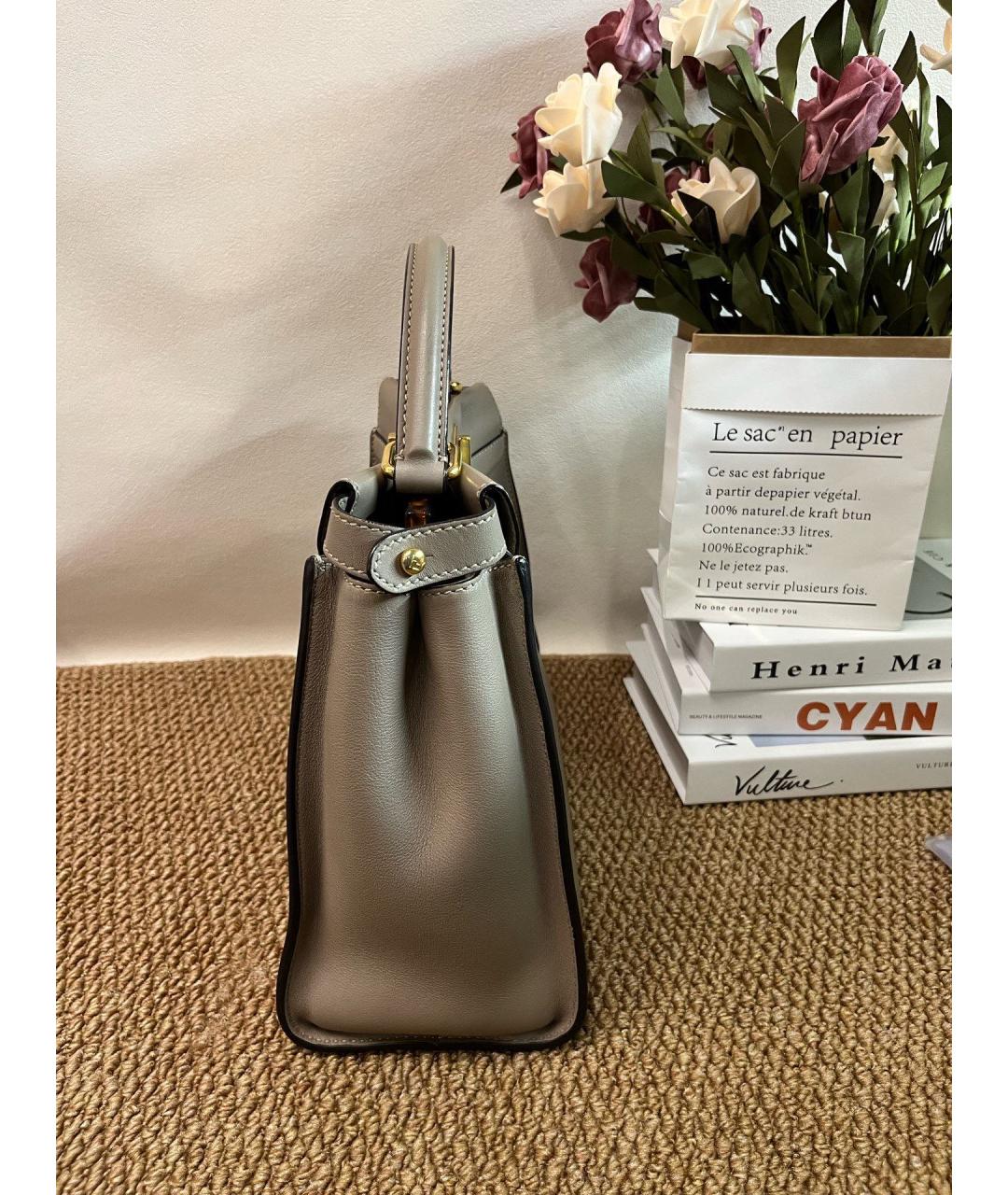 FENDI Серая кожаная сумка тоут, фото 4