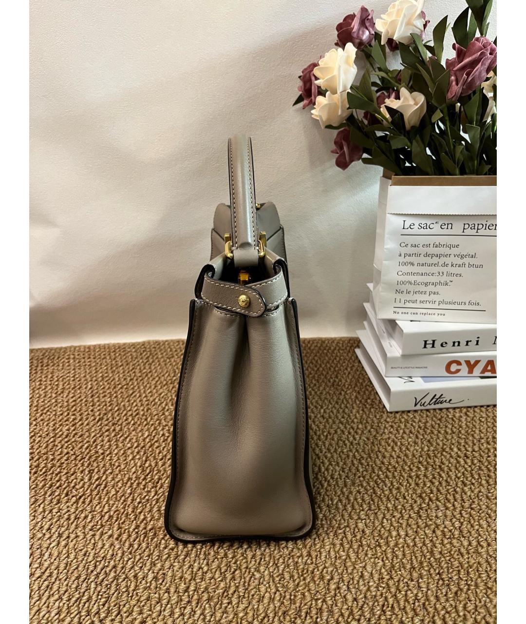 FENDI Серая кожаная сумка тоут, фото 3