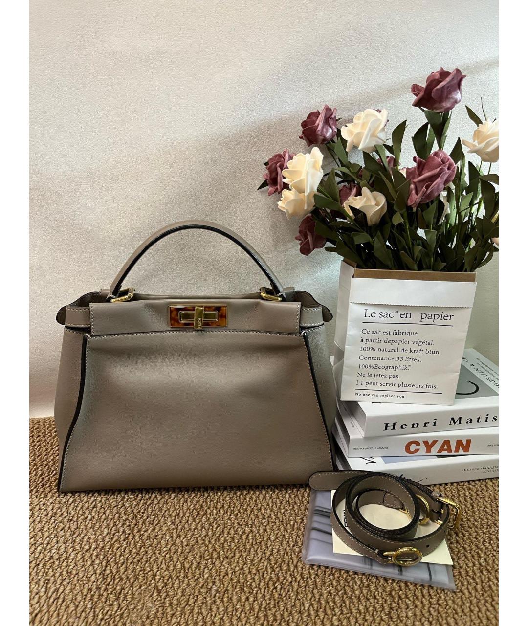 FENDI Серая кожаная сумка тоут, фото 9