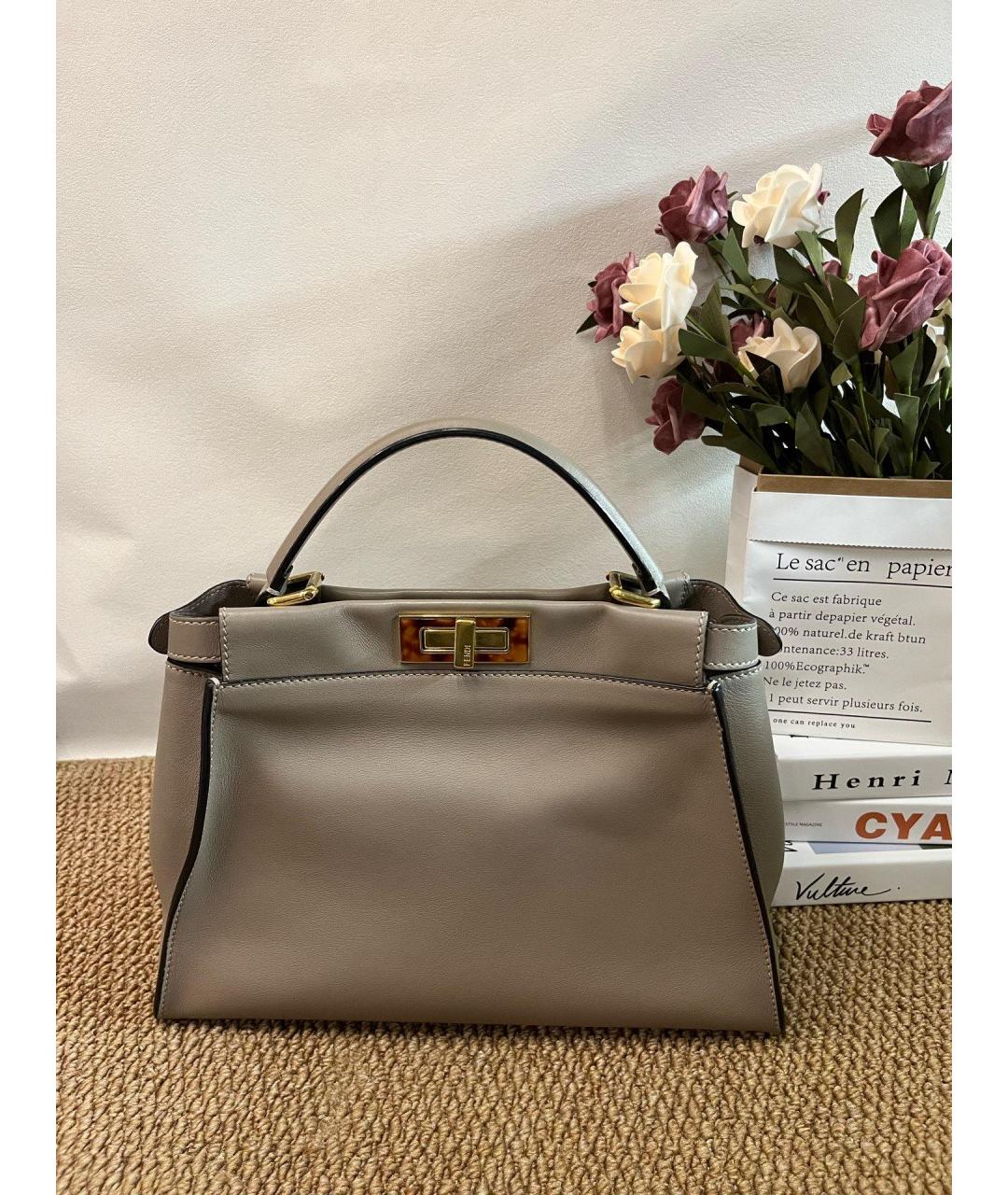 FENDI Серая кожаная сумка тоут, фото 2