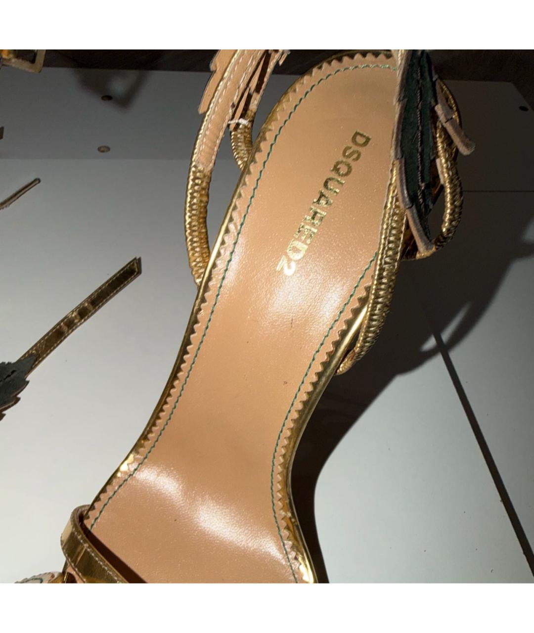 DSQUARED2 Золотые кожаные босоножки, фото 3