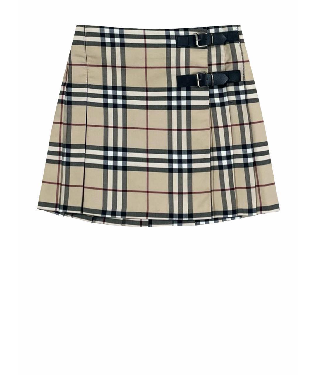 BURBERRY Бежевая полиэстеровая юбка мини, фото 1