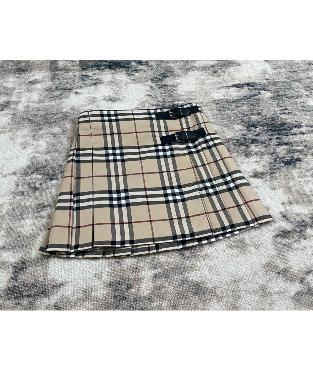 BURBERRY Бежевая полиэстеровая юбка мини, фото 3