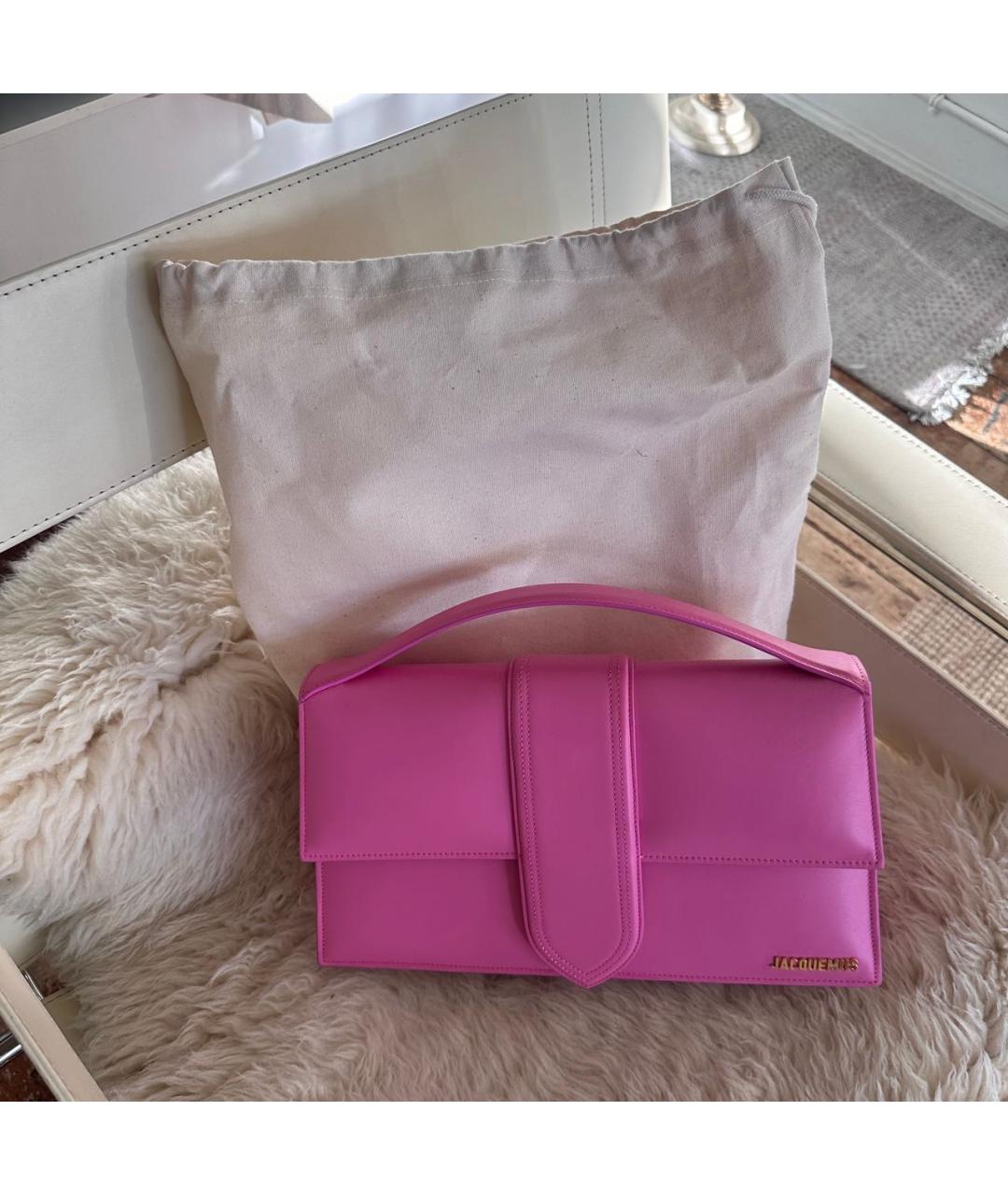 JACQUEMUS Розовая кожаная сумка с короткими ручками, фото 5