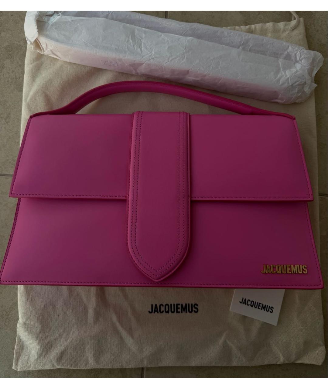 JACQUEMUS Розовая кожаная сумка с короткими ручками, фото 2