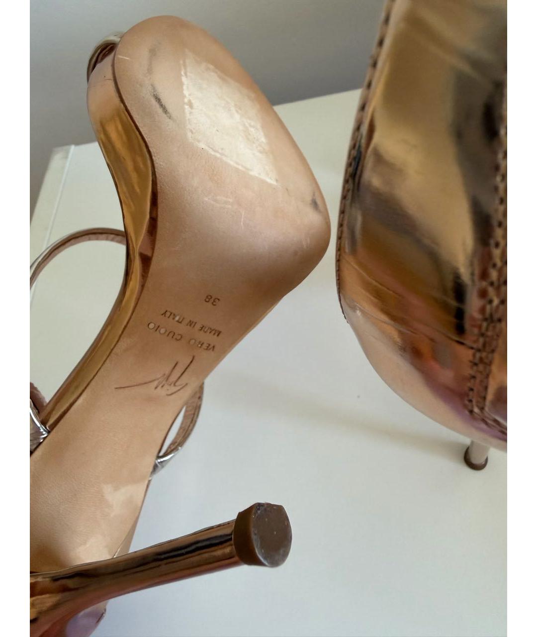 GIUSEPPE ZANOTTI DESIGN Золотые кожаные босоножки, фото 7