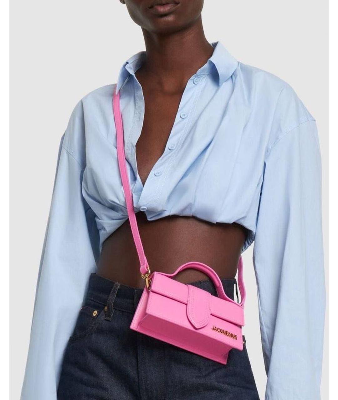 JACQUEMUS Розовая кожаная сумка с короткими ручками, фото 6