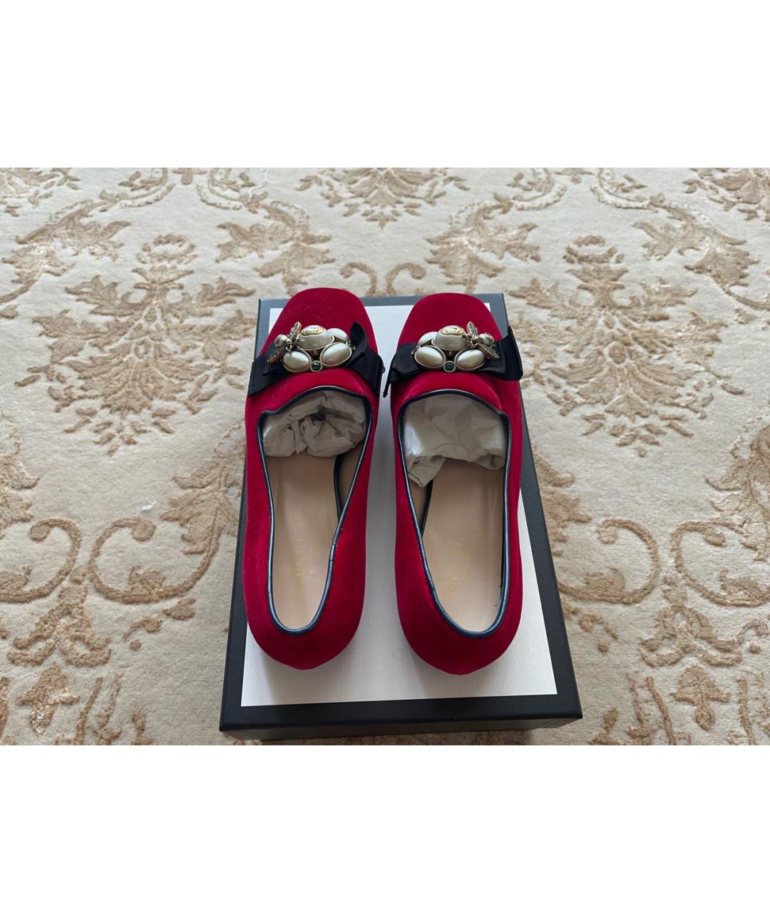 GUCCI Красные бархатные лоферы, фото 3