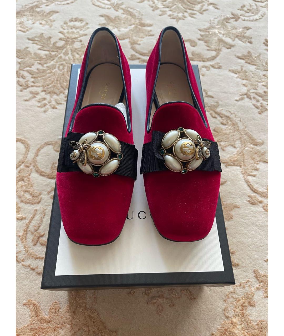 GUCCI Красные бархатные лоферы, фото 2