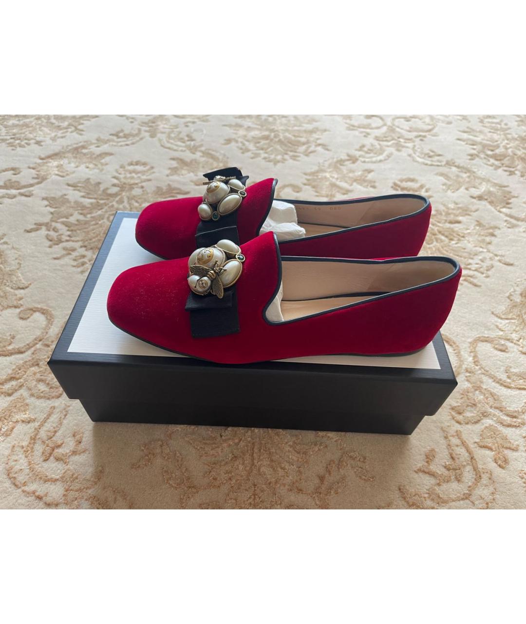 GUCCI Красные бархатные лоферы, фото 7