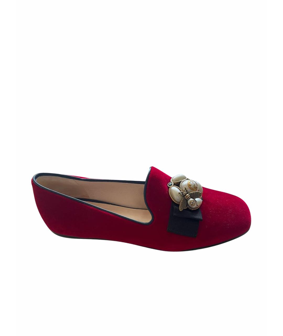 GUCCI Красные бархатные лоферы, фото 1