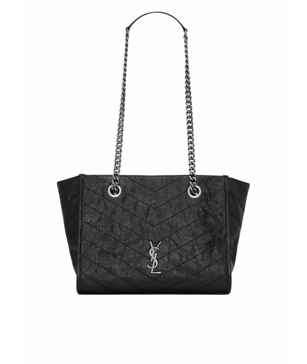 SAINT LAURENT Черная кожаная сумка тоут, фото 1