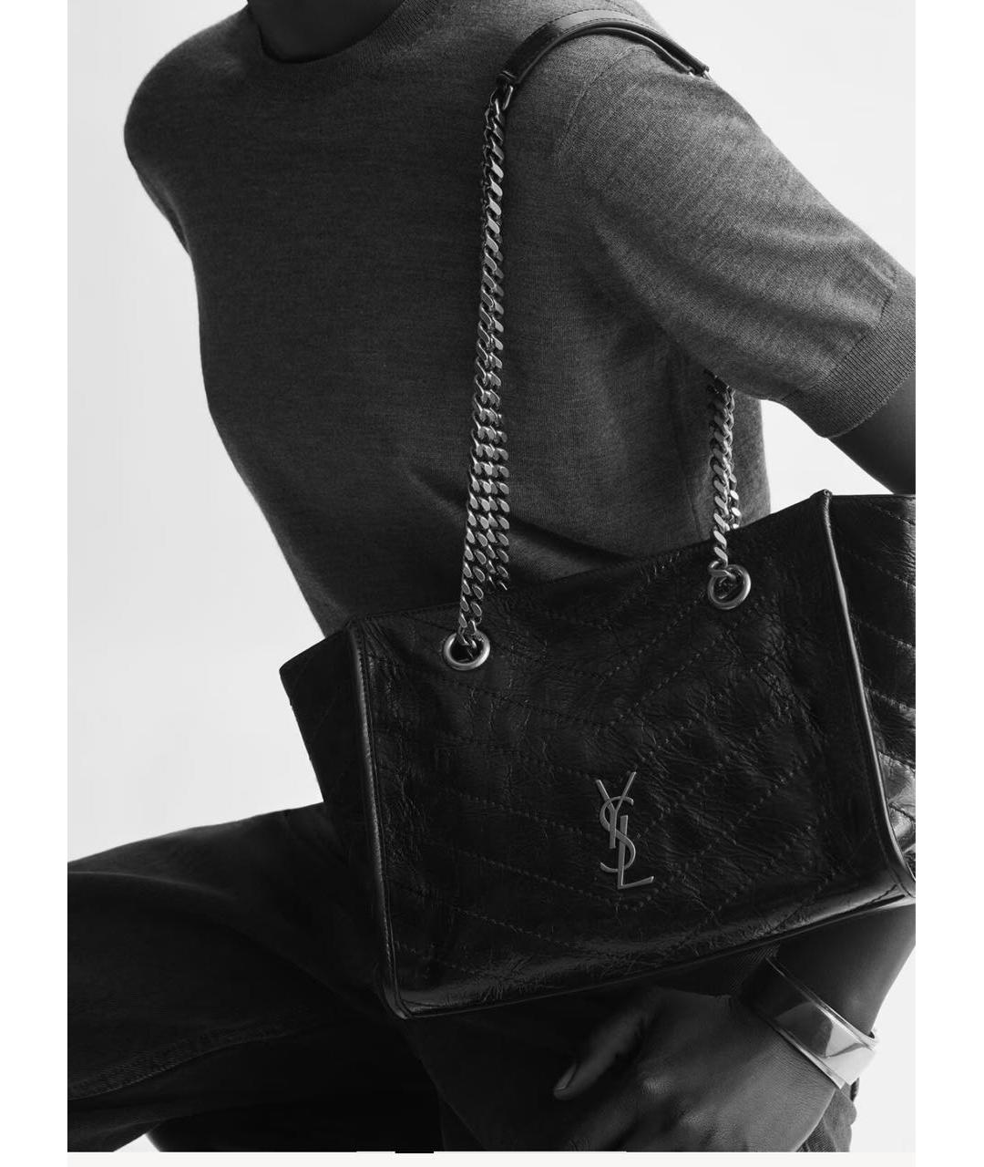 SAINT LAURENT Черная кожаная сумка тоут, фото 3