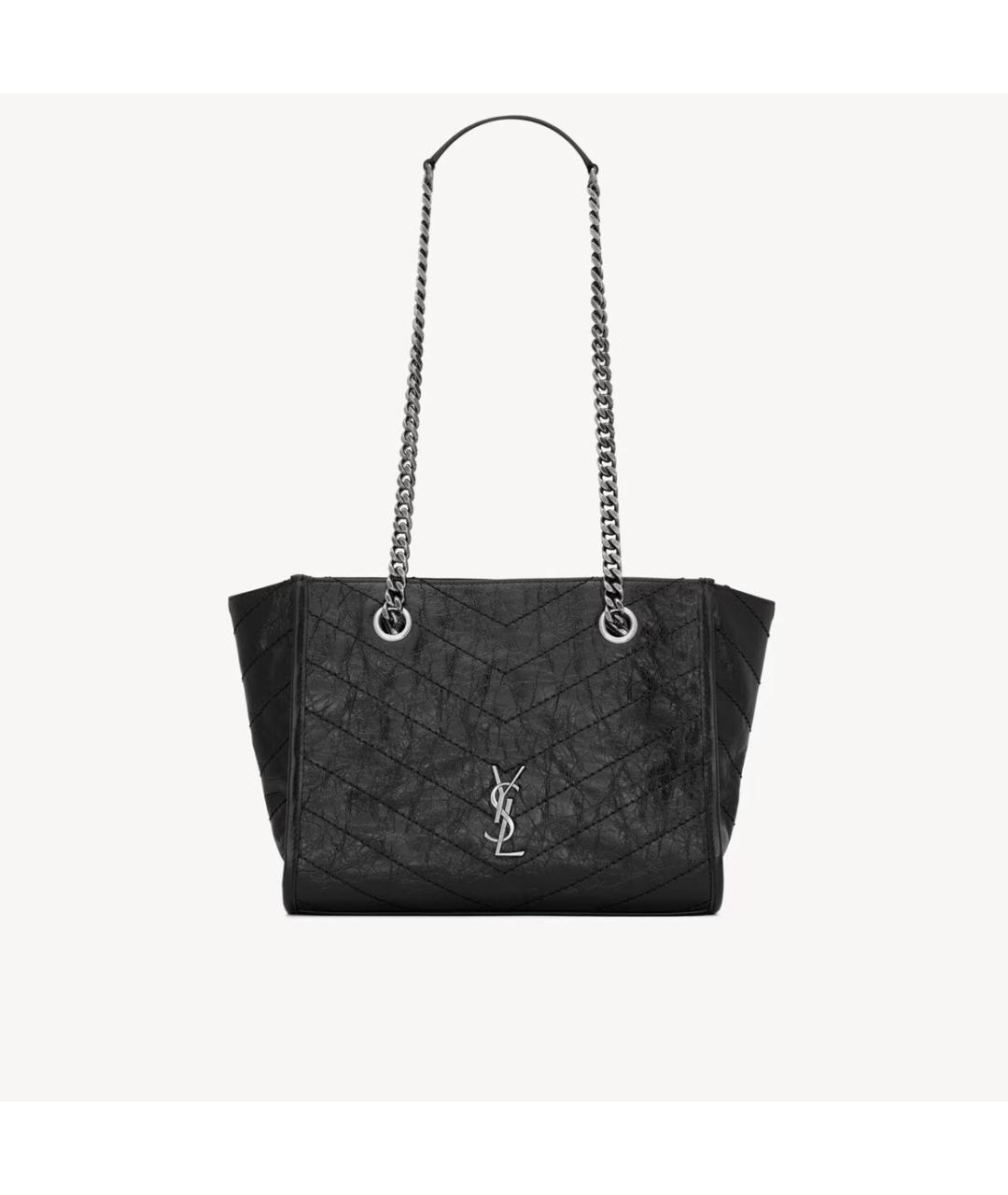 SAINT LAURENT Черная кожаная сумка тоут, фото 4