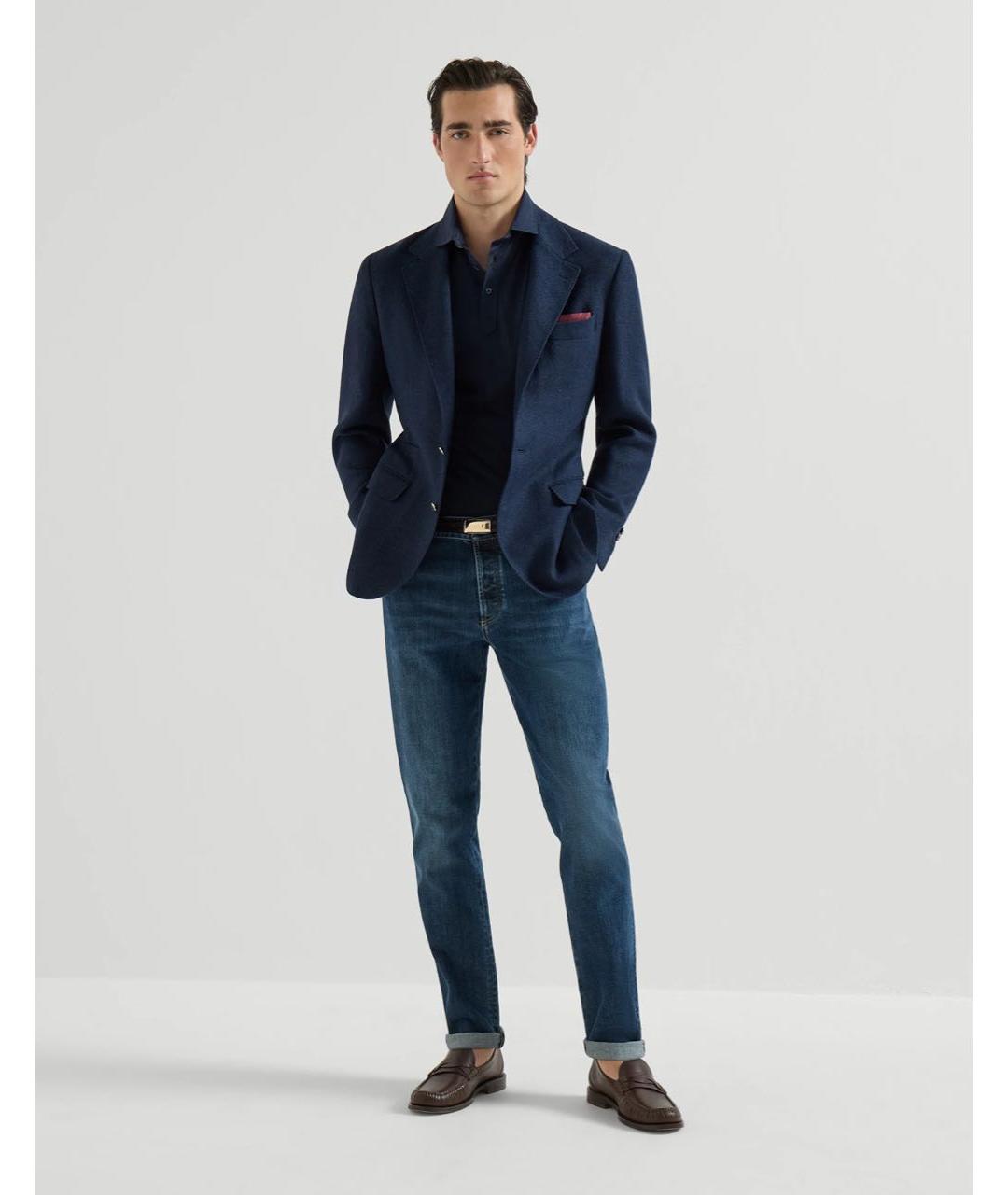 BRUNELLO CUCINELLI Синие хлопковые прямые джинсы, фото 4