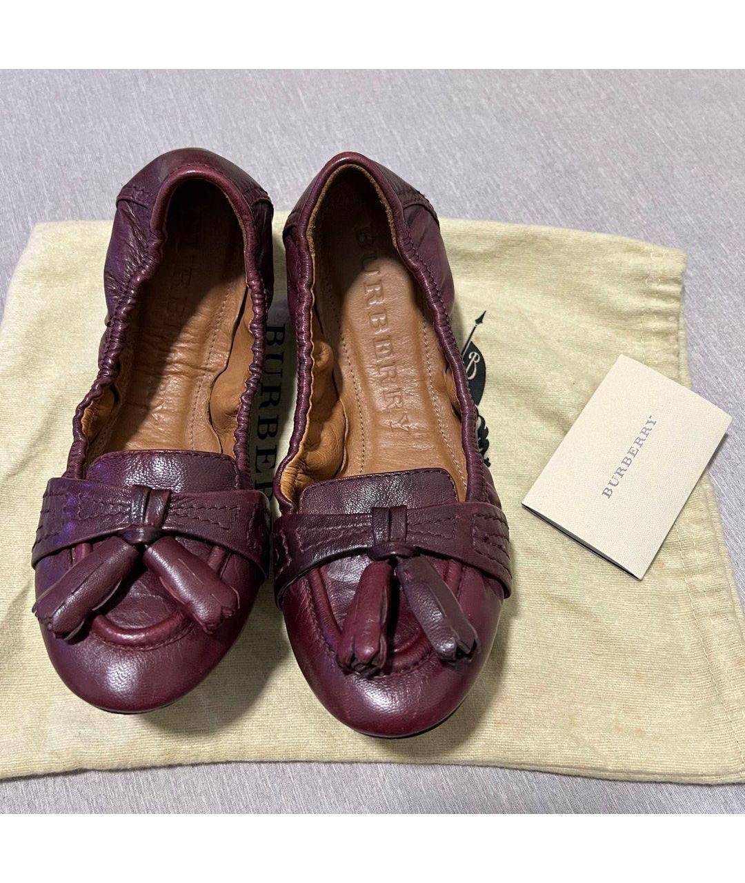 BURBERRY Бордовые кожаные балетки, фото 3