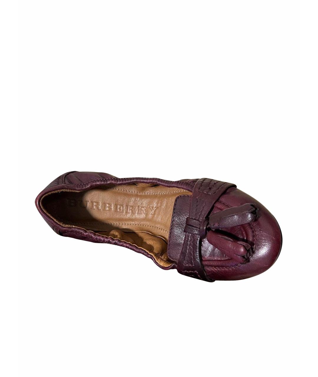 BURBERRY Бордовые кожаные балетки, фото 1