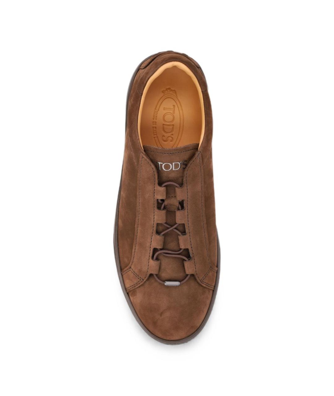 TOD'S Коричневые нубуковые низкие кроссовки / кеды, фото 4