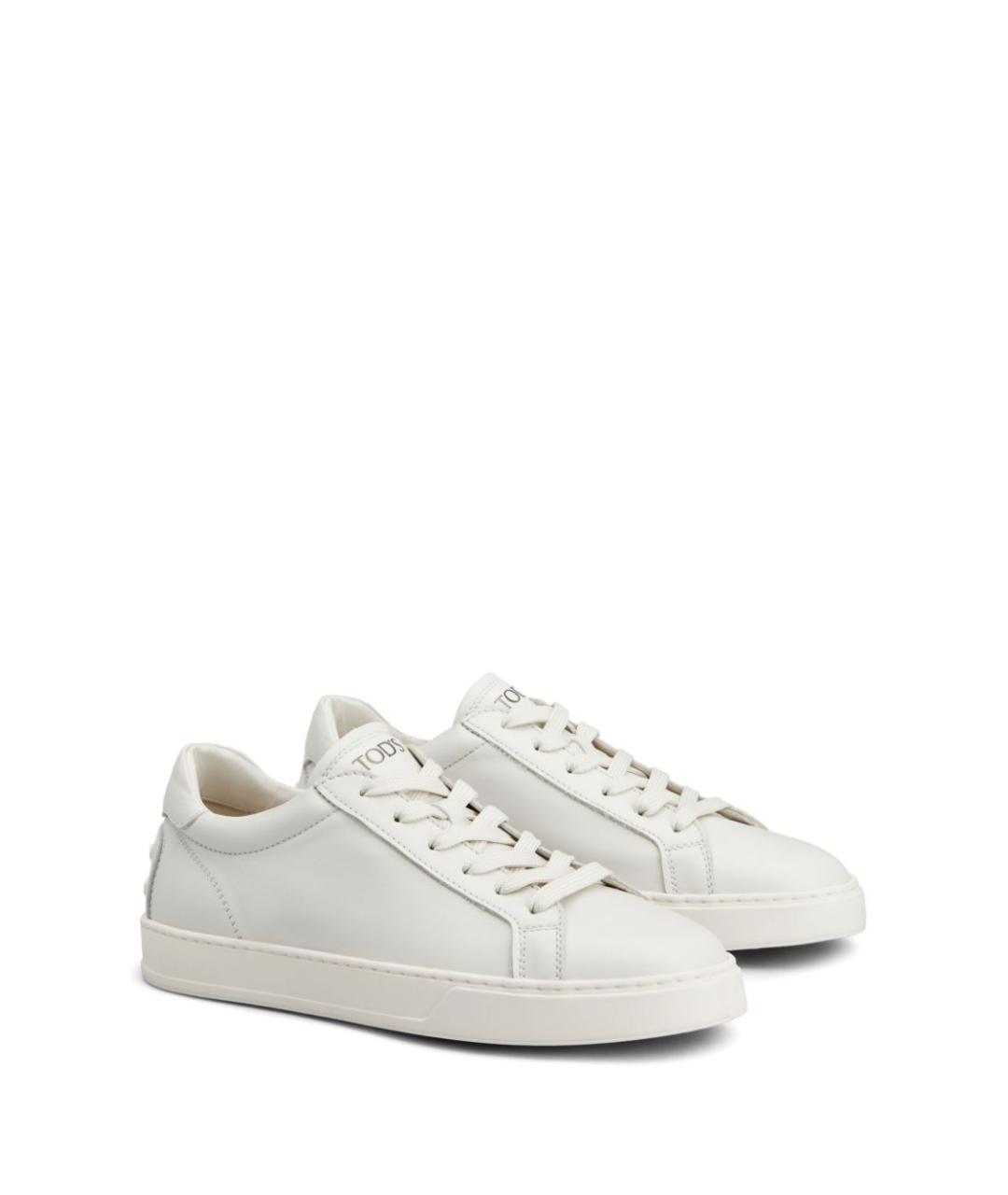 TOD'S Белые кожаные низкие кроссовки / кеды, фото 3