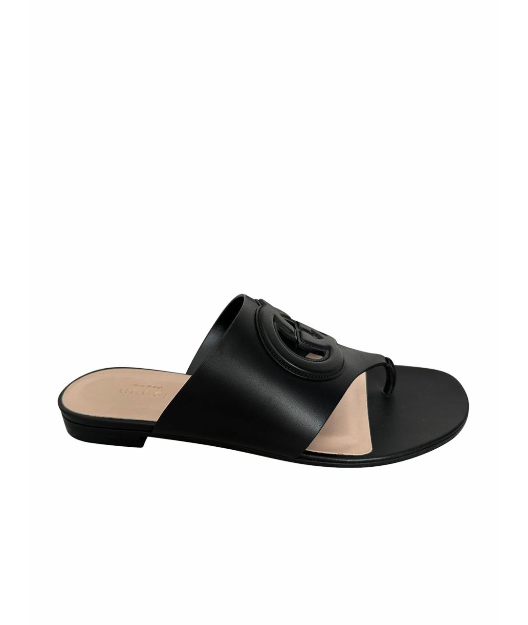 GUCCI Черные кожаные мюли, фото 1