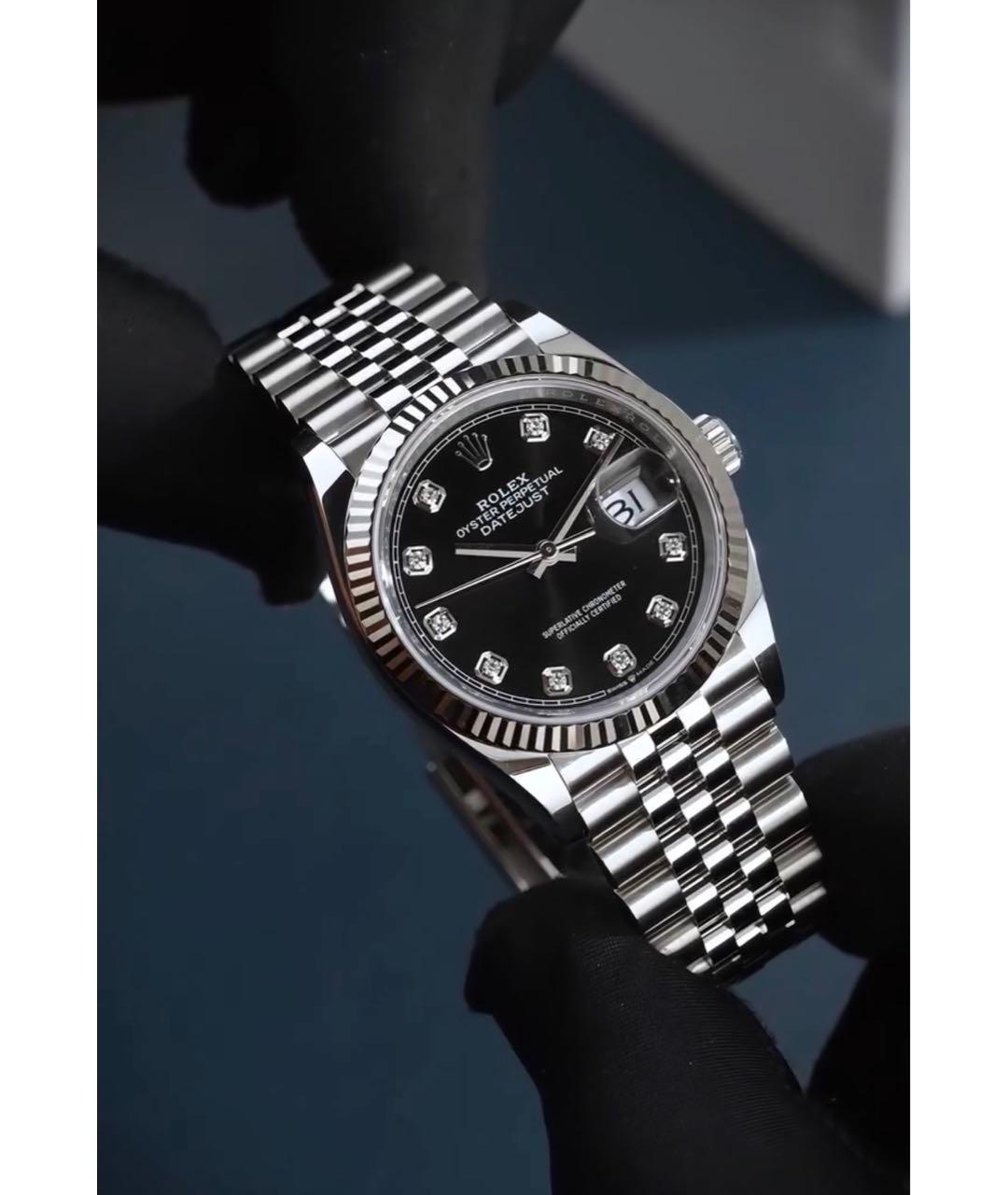 ROLEX Черные часы из белого золота, фото 2