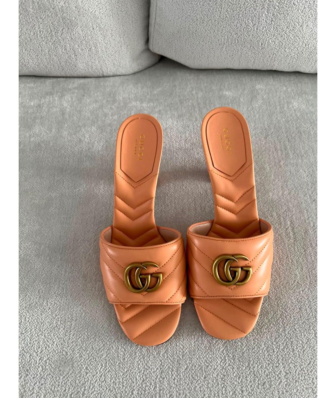 GUCCI Оранжевые кожаные мюли, фото 2