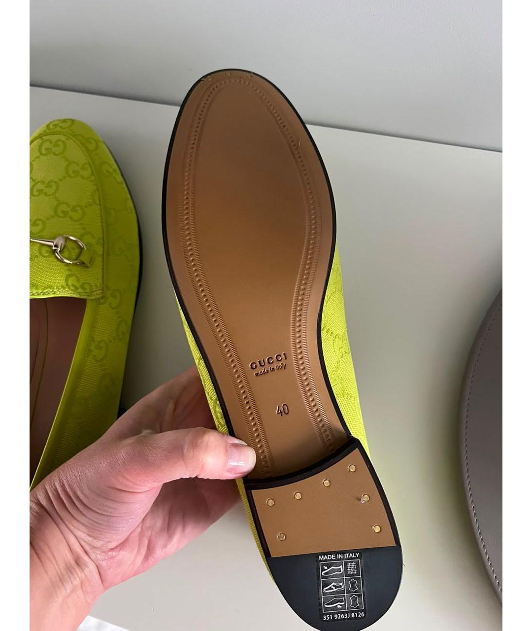 GUCCI Салатовые текстильные лоферы, фото 7