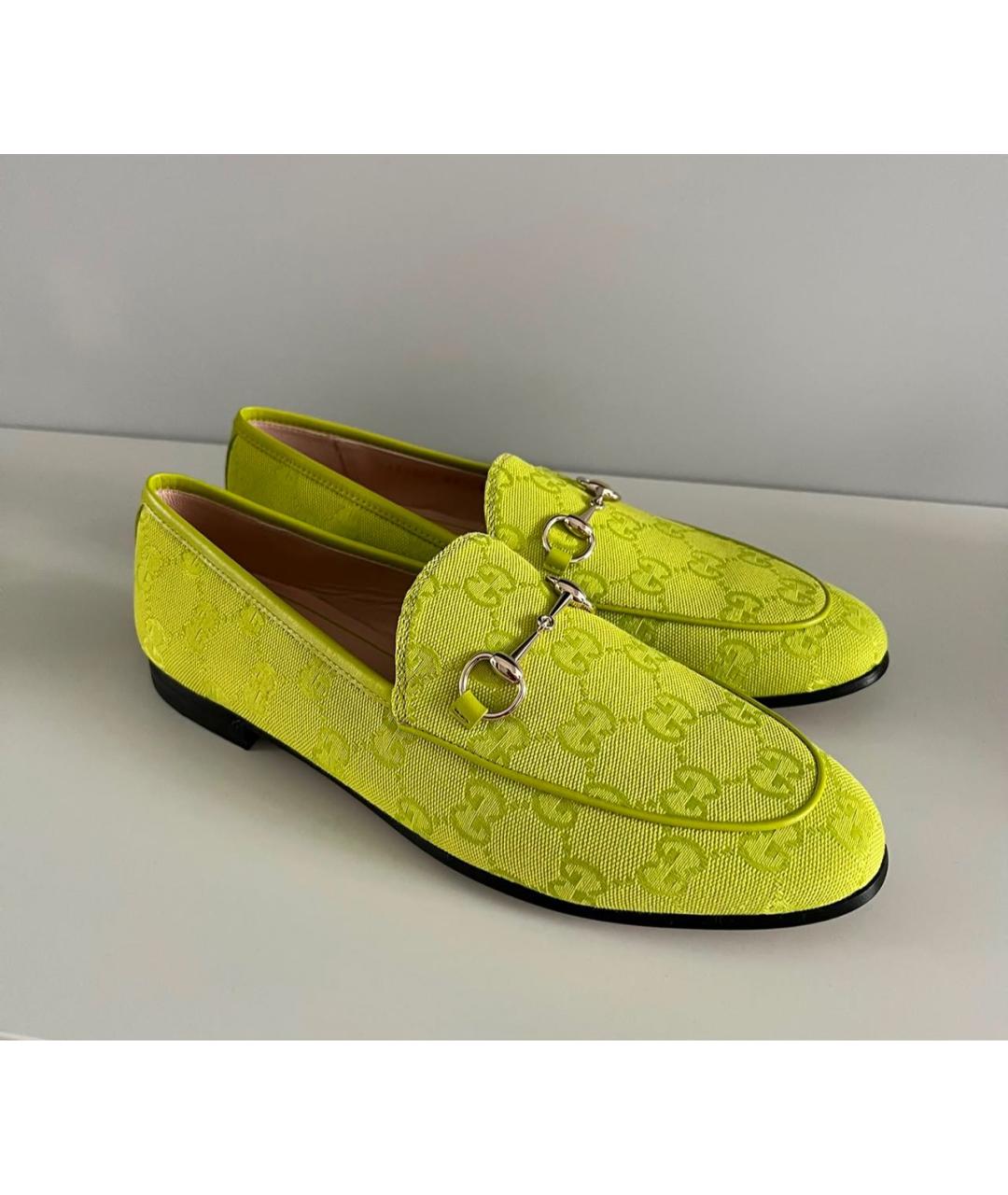 GUCCI Салатовые текстильные лоферы, фото 2