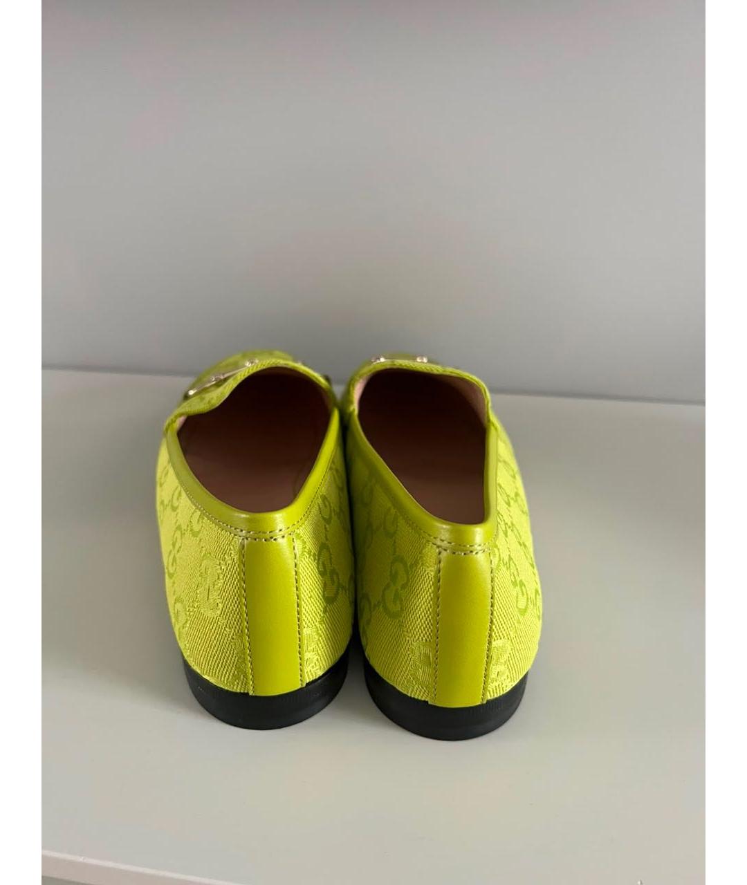 GUCCI Салатовые текстильные лоферы, фото 4