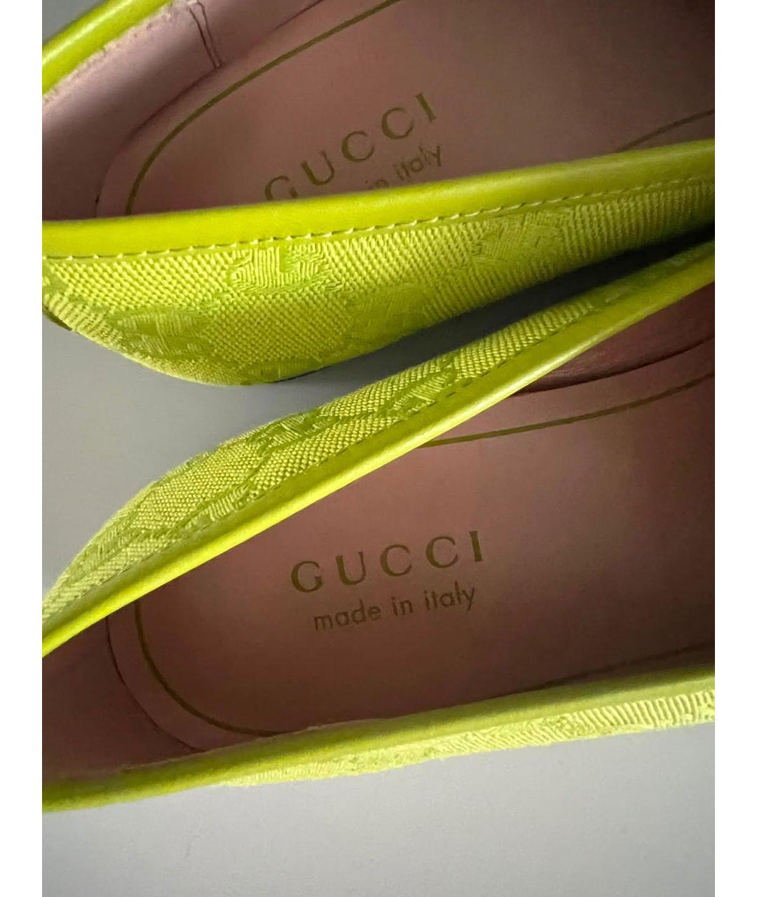 GUCCI Салатовые текстильные лоферы, фото 6