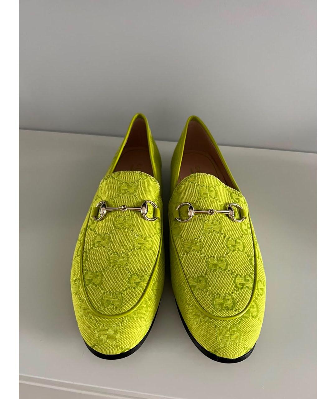 GUCCI Салатовые текстильные лоферы, фото 3