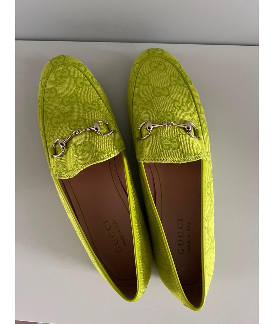 GUCCI Салатовые текстильные лоферы, фото 5