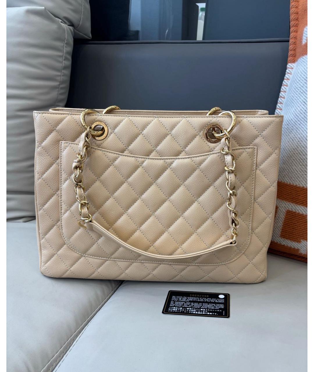 CHANEL Бежевая кожаная сумка тоут, фото 3