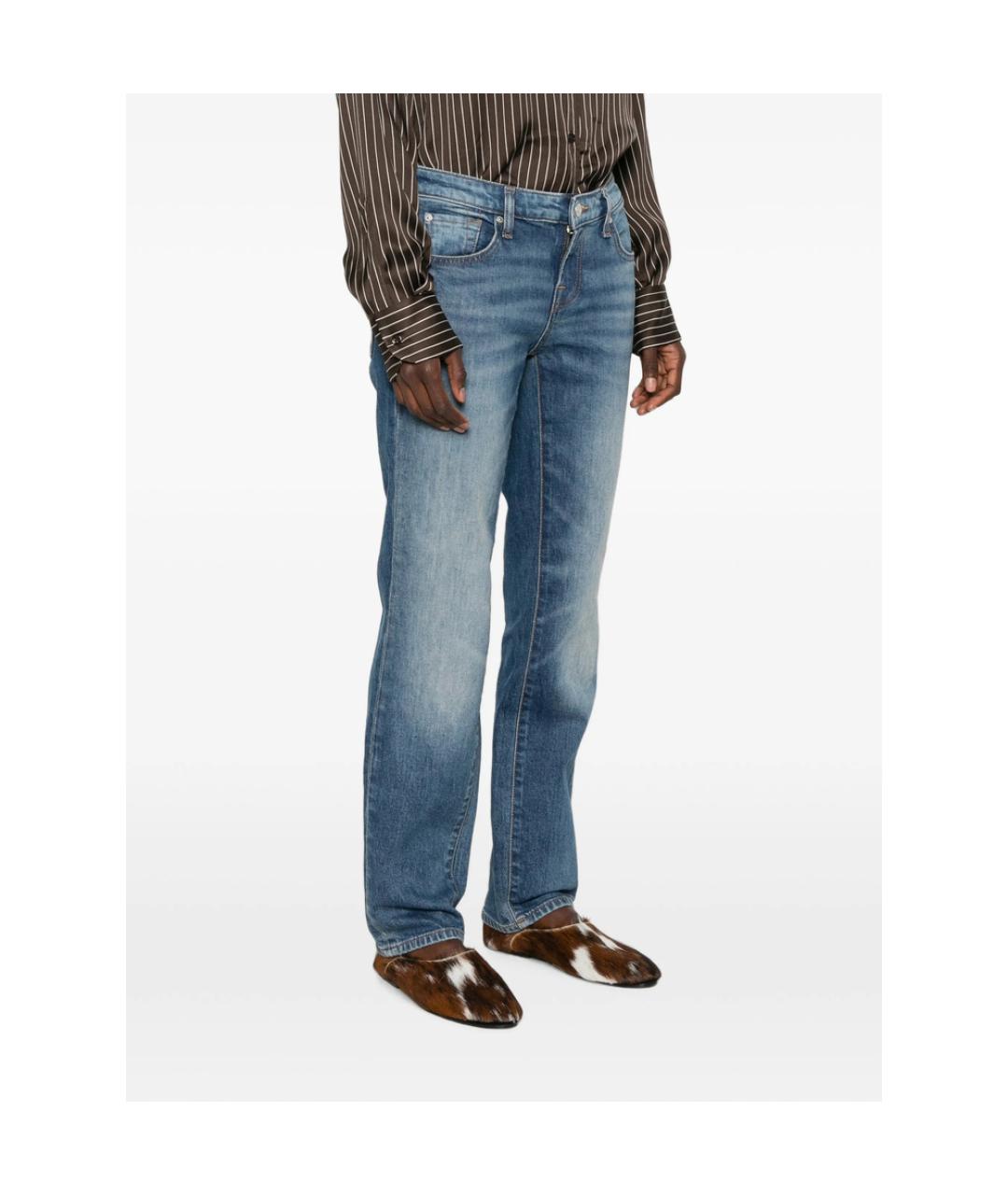 7 FOR ALL MANKIND Синие хлопковые прямые джинсы, фото 4