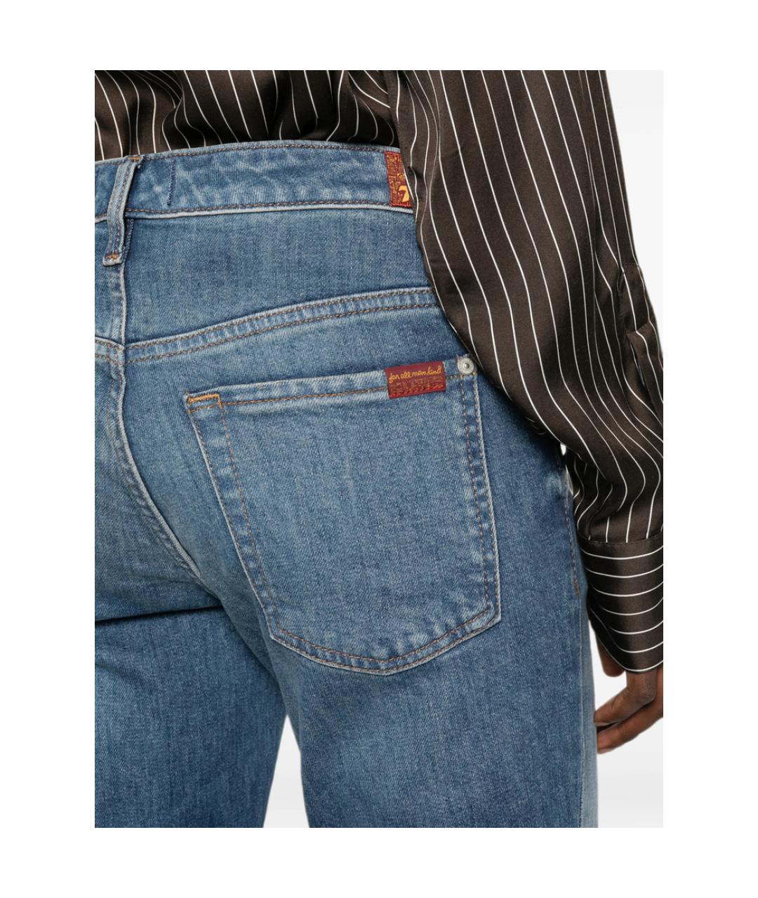 7 FOR ALL MANKIND Синие хлопковые прямые джинсы, фото 3