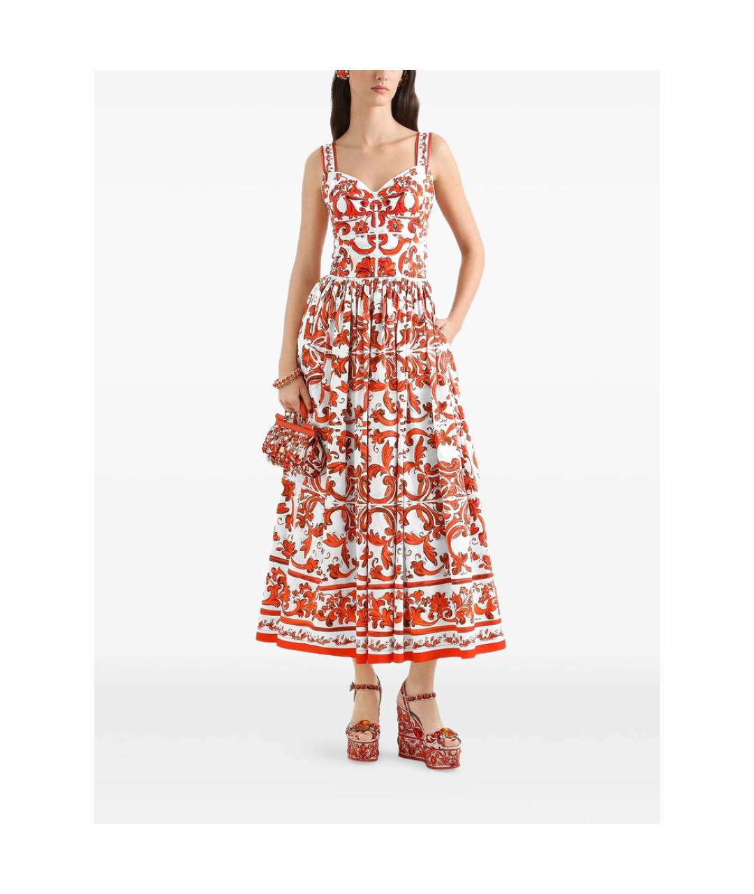 DOLCE&GABBANA Оранжевое хлопковое повседневное платье, фото 3