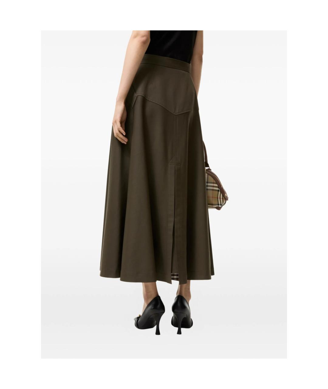 BURBERRY Коричневая хлопковая юбка миди, фото 2