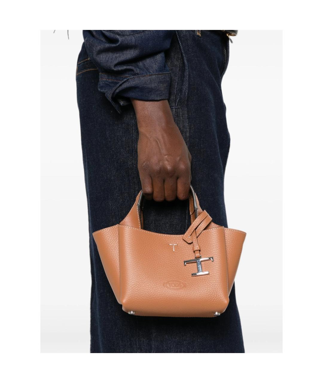 TOD'S Коричневая кожаная сумка с короткими ручками, фото 2