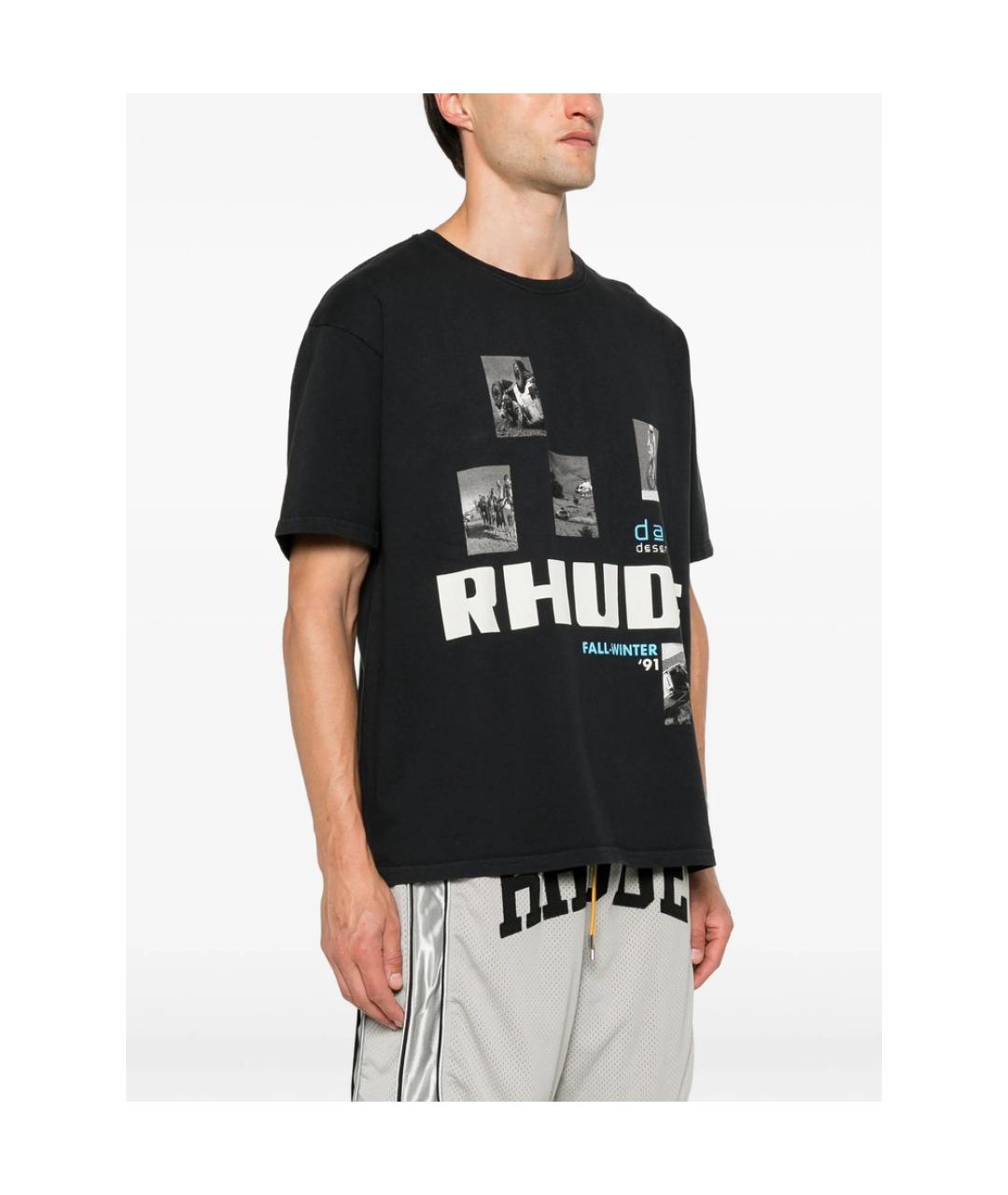 RHUDE Черная хлопковая футболка, фото 2