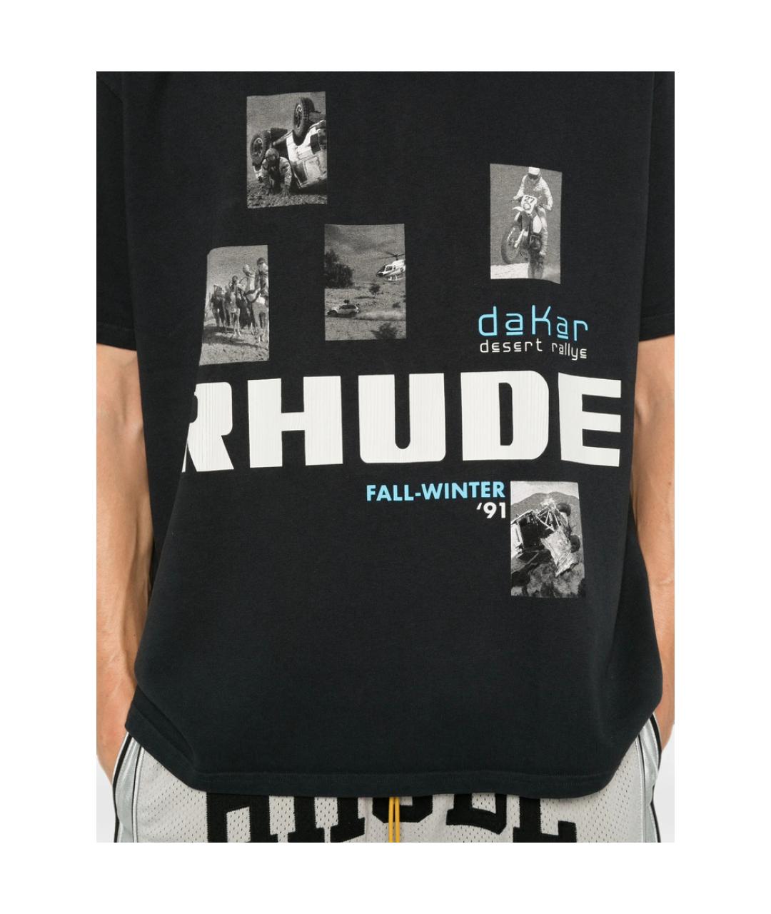RHUDE Черная хлопковая футболка, фото 3