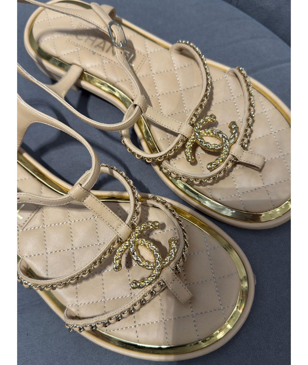 CHANEL Бежевые кожаные босоножки, фото 6