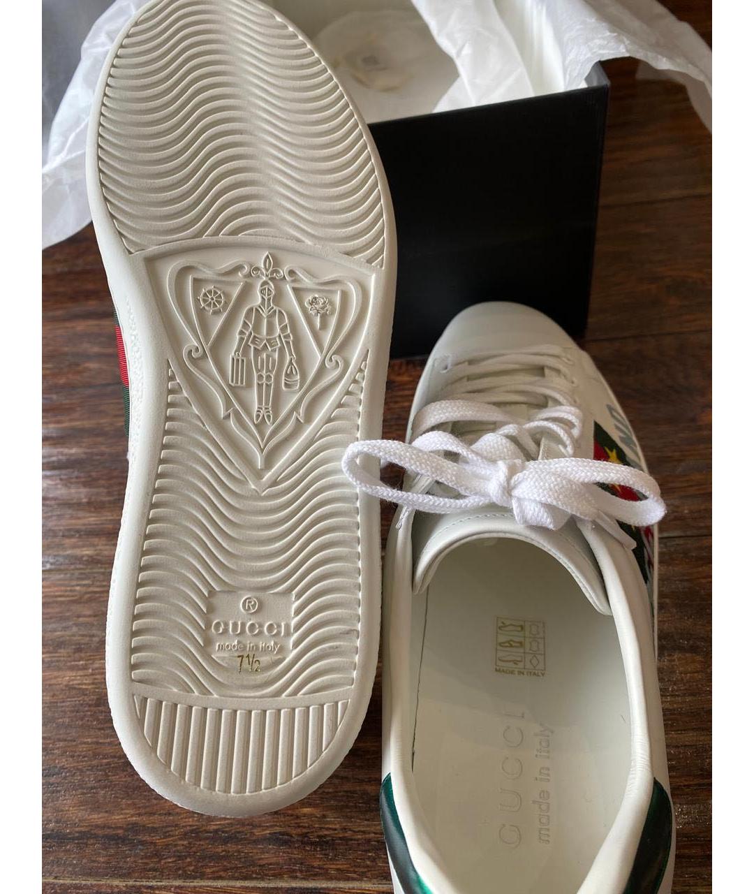 GUCCI Белые кожаные низкие кроссовки / кеды, фото 3