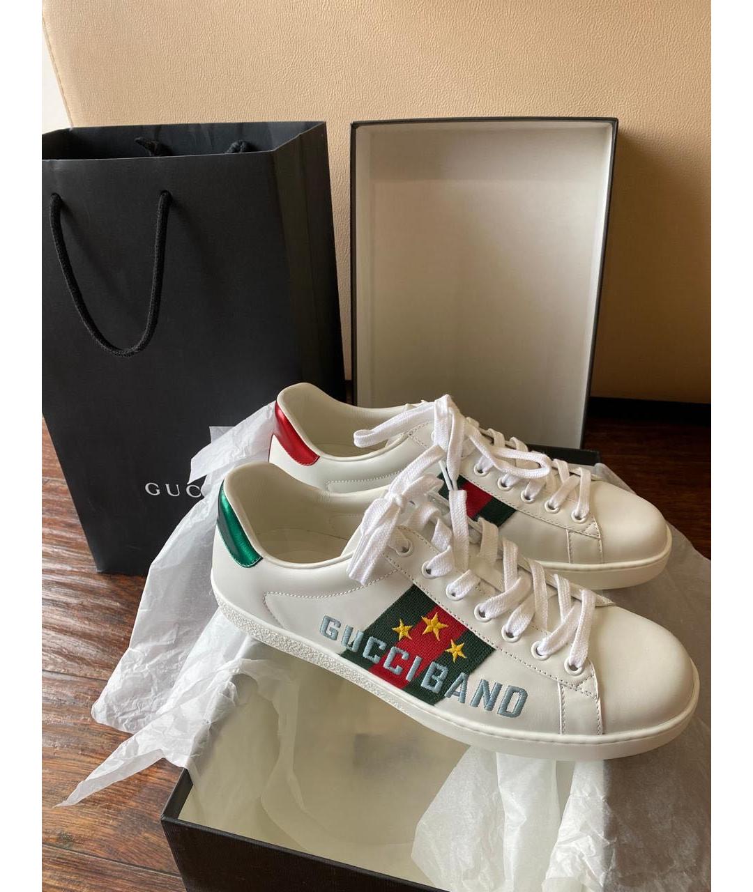 GUCCI Белые кожаные низкие кроссовки / кеды, фото 5