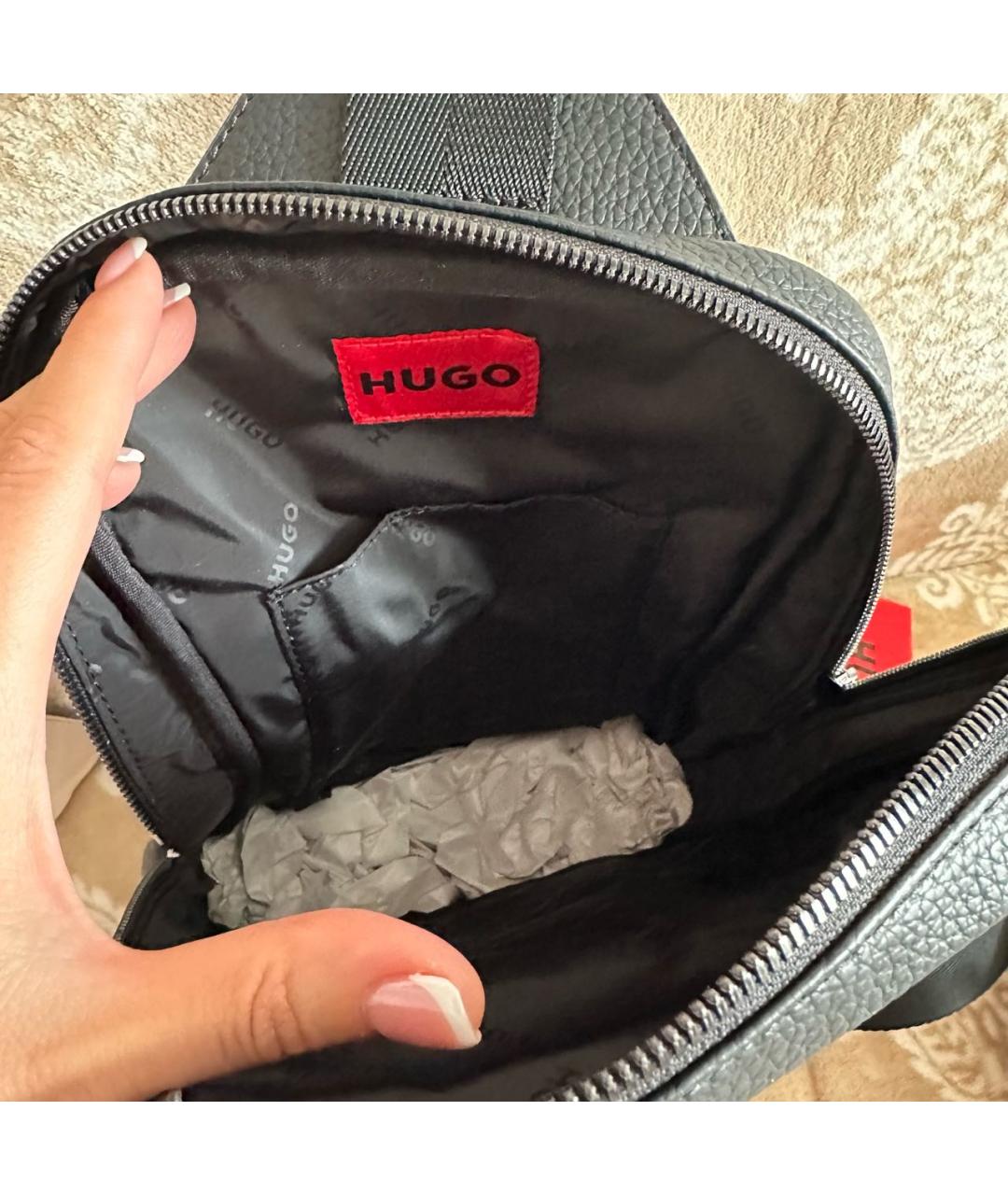 HUGO Черная сумка на плечо из искусственной кожи, фото 4