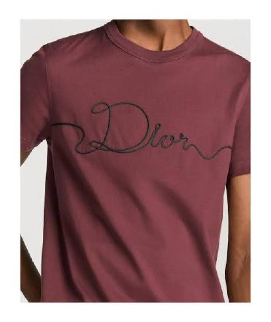 CHRISTIAN DIOR Бордовая хлопковая футболка, фото 2