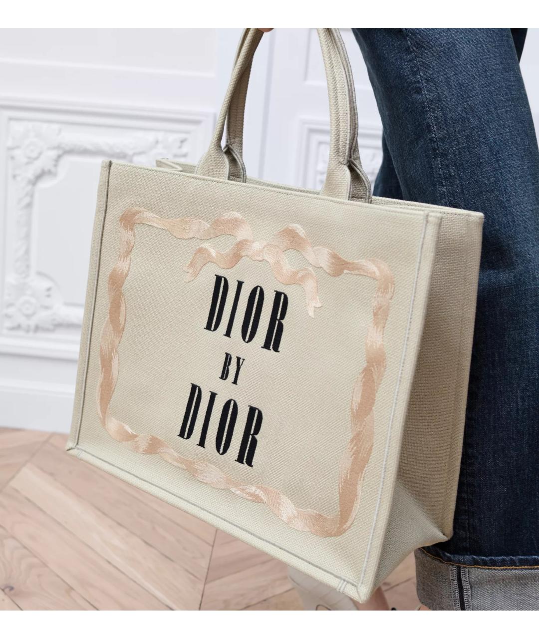 CHRISTIAN DIOR Бежевая тканевая сумка тоут, фото 3