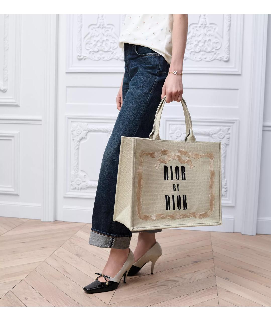 CHRISTIAN DIOR Бежевая тканевая сумка тоут, фото 2