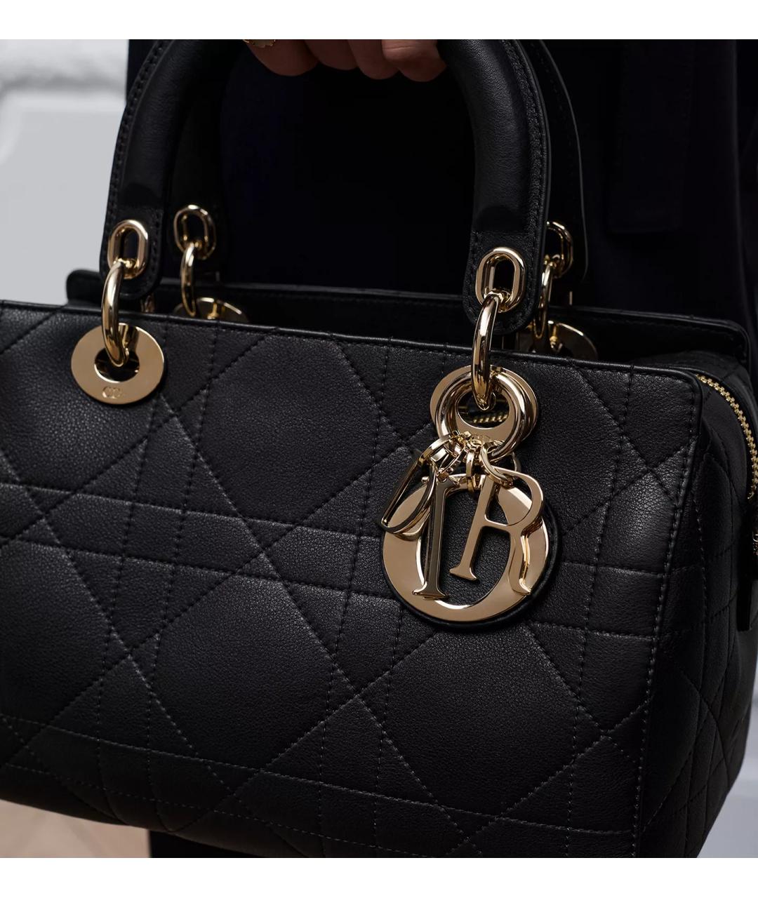CHRISTIAN DIOR Черная кожаная сумка с короткими ручками, фото 2