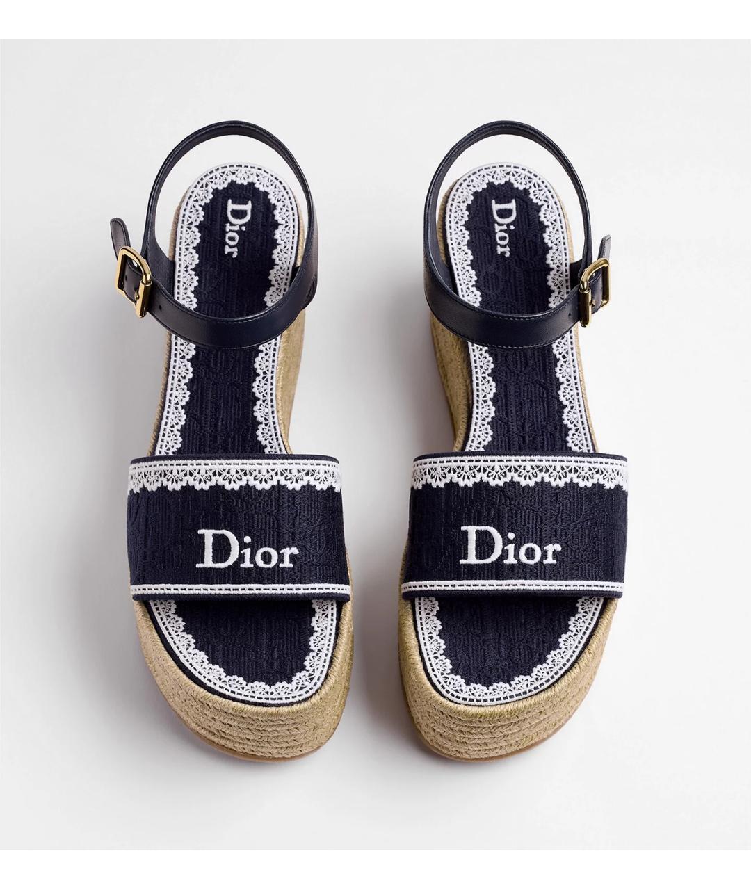 CHRISTIAN DIOR Темно-синие текстильные босоножки, фото 2