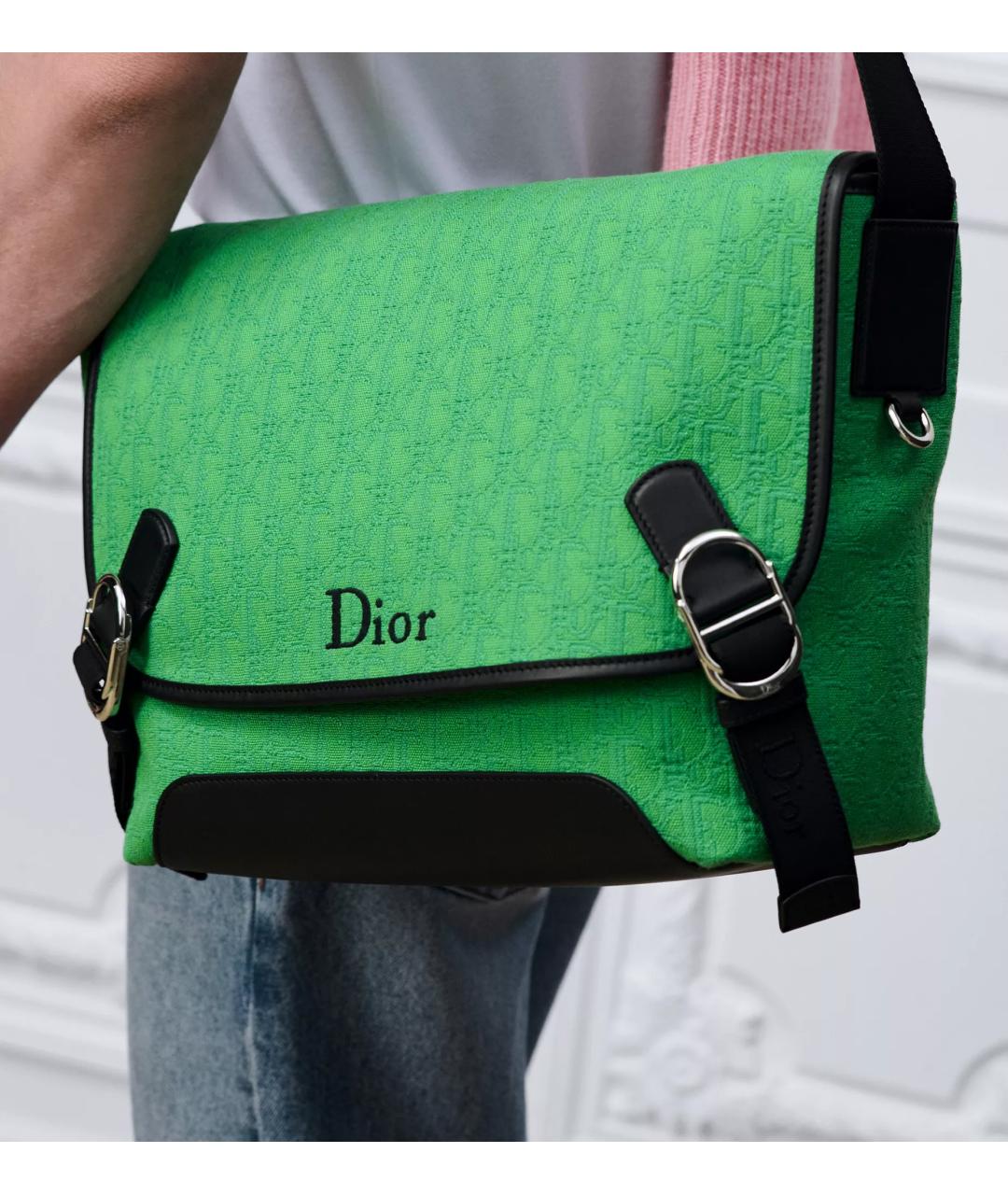 CHRISTIAN DIOR Зеленая тканевая сумка на плечо, фото 3